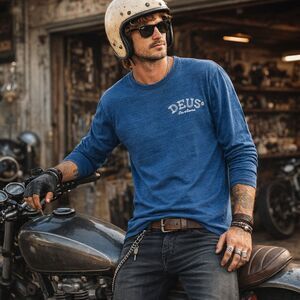 Deus Ex Machina Blue Long Sleeve T Shirt Top Tee  Mens Size